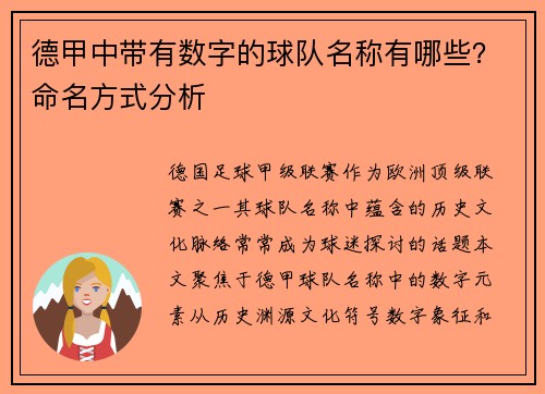 德甲中带有数字的球队名称有哪些？命名方式分析